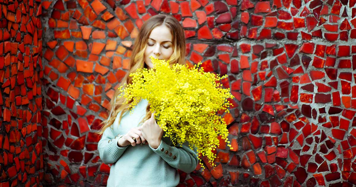 donna con mimosa