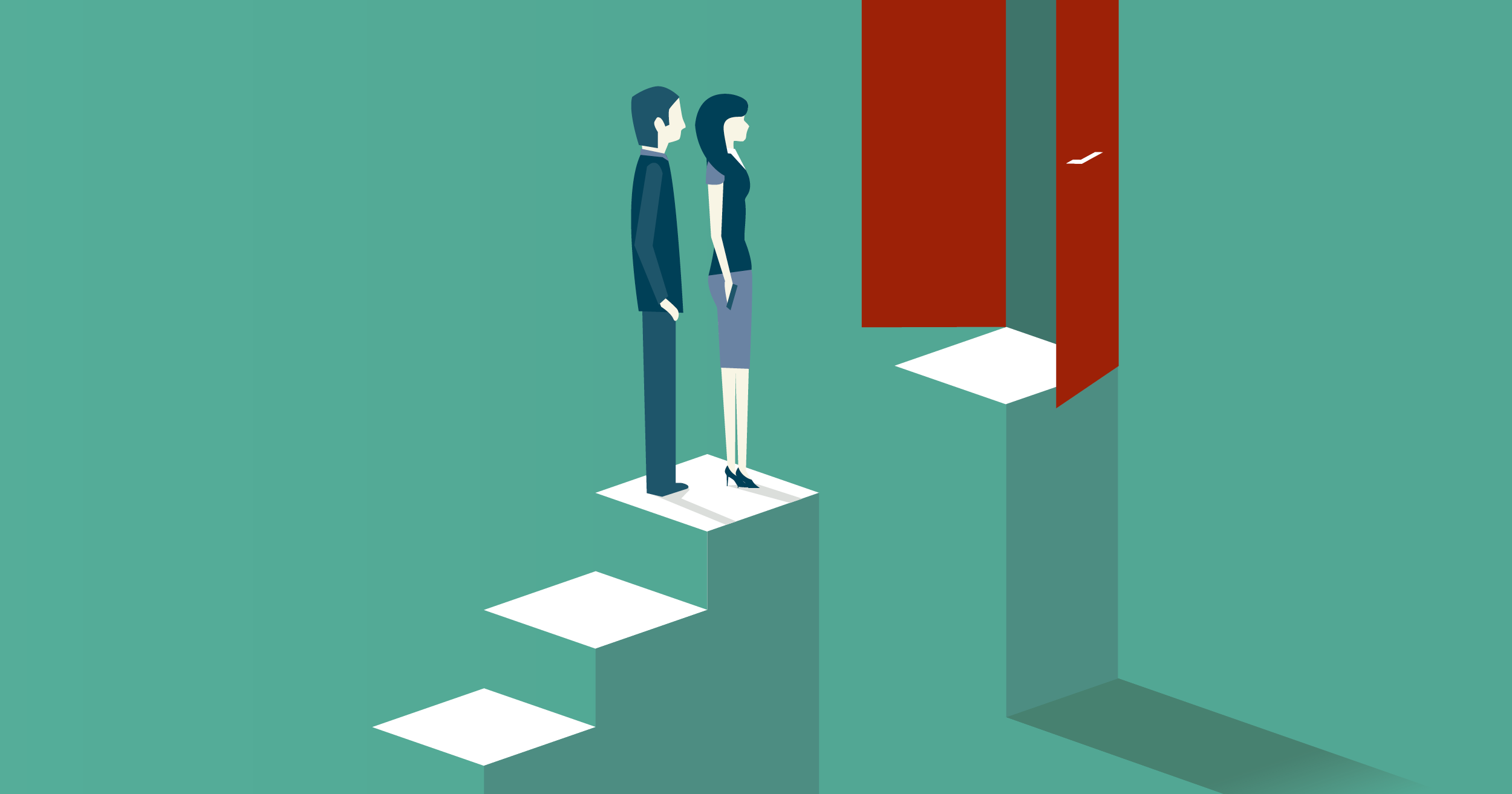 donna e uomo su scala