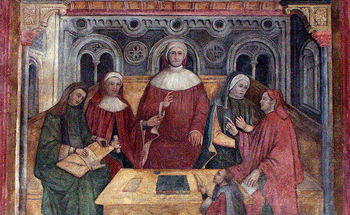 Pietro d'Abano durante il processo per eresia. Palazzo della Ragione, Padova