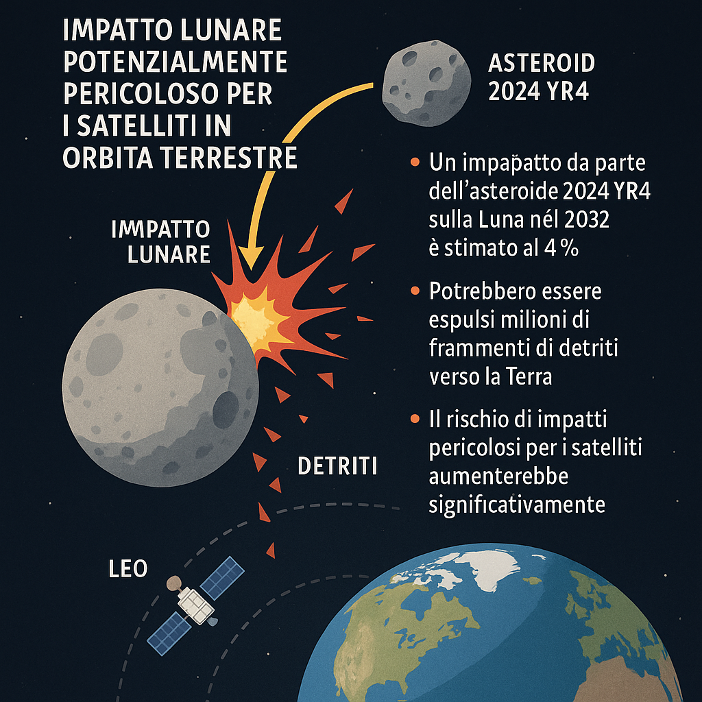 grafico impatto asteroide con luna
