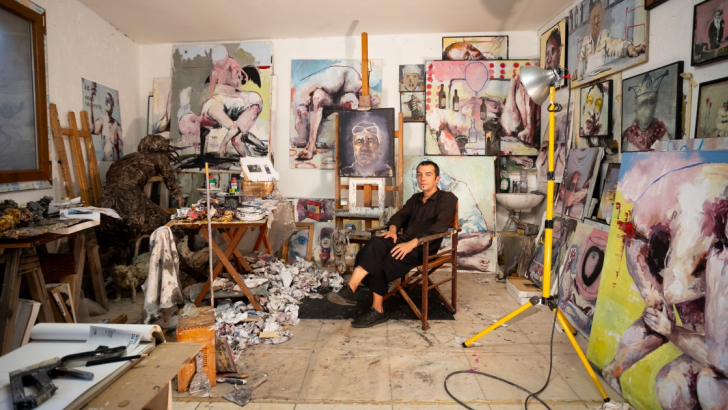 Andrea Tagliapietra nel suo studio di Burano. Foto: Massimo Pistore
